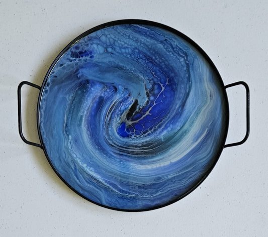 12" Round Serving Tray - Blue Swirl