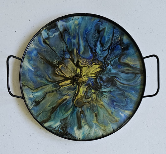 12" Round Serving Tray - Blue/Green/Gold