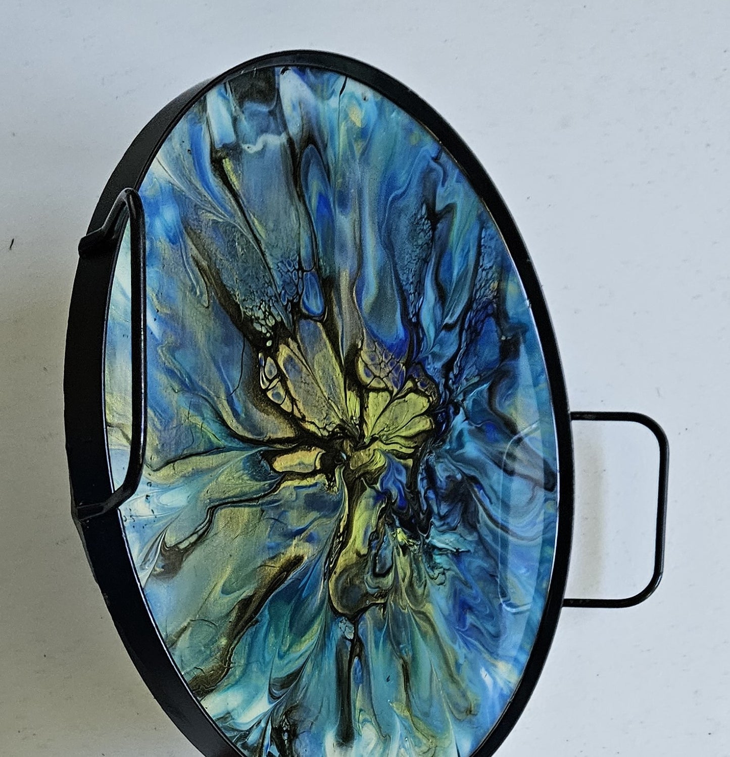 12" Round Serving Tray - Blue/Green/Gold