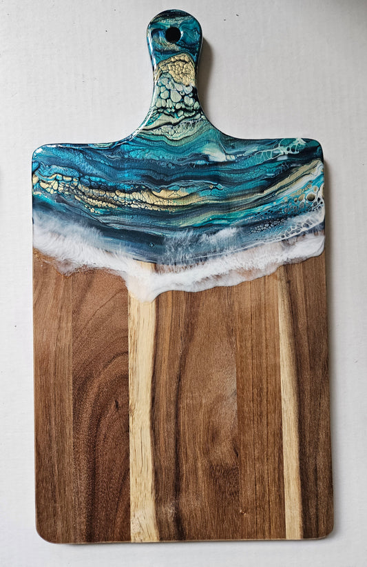 16 X 9 Acacia Serving Board - Blue/Gold 1
