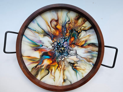 18" Round Serving Tray w/ Metal Handles - Colorfest 1