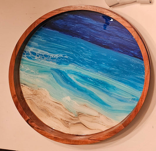 18" Acacia Lazy Susan - Night Beach