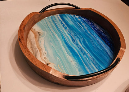 12" Round Serving Tray w/ Metal Handles - Night Beach 4