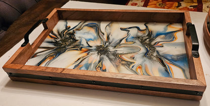 12 x 18 Acacia Serving Tray - Golden Waterfall 1