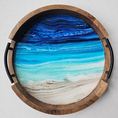 12" Round Serving Tray w/ Metal Handles - Night Beach 5