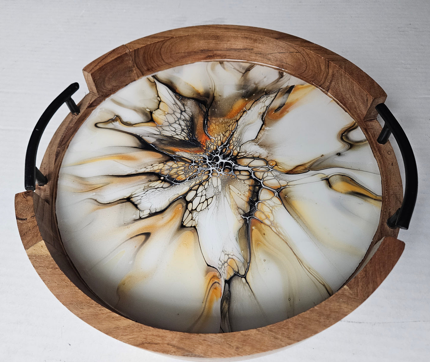 12" Round Serving Tray w/ Metal Handles - Autumn Harvest