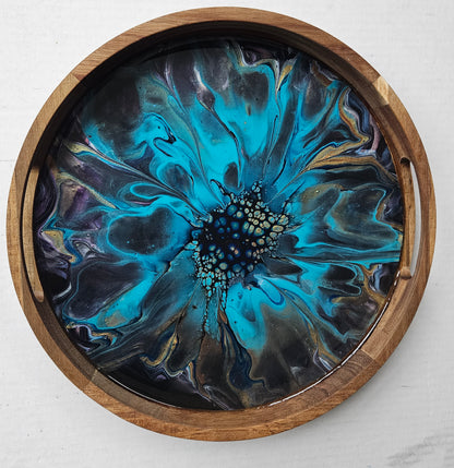 12" Round Serving Tray All Wood - Cobalt Bronze