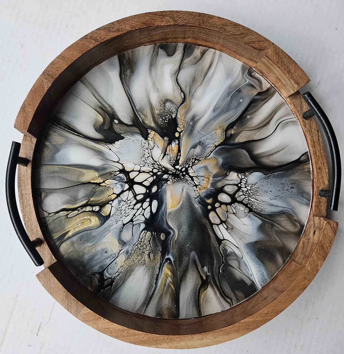12" Round Serving Tray w/ Metal Handles - Naturally Metallic 5