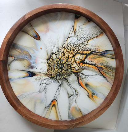 18" Acacia Lazy Susan - Golden Waterfall 1
