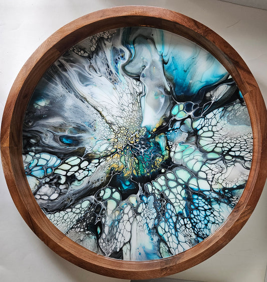 18" Acacia Lazy Susan - Cobalt Flash 1