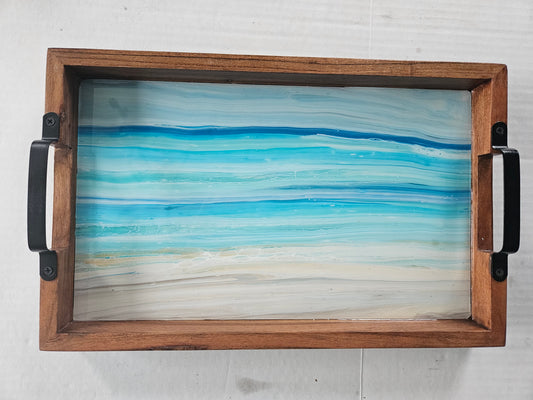 10 x 16 Acacia Serving Tray - Bermuda Beach 1