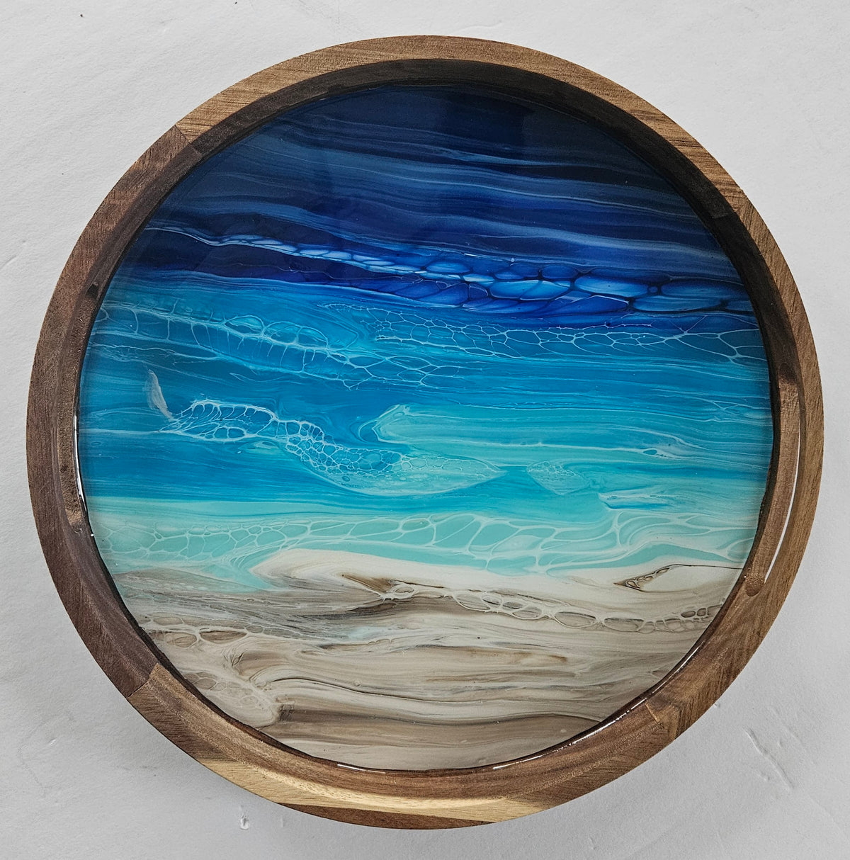 12" Round Serving Tray All Wood - Night Beach 1