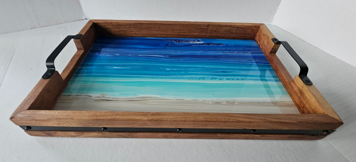 12 x 18 Acacia Serving Tray - Night Beach 1