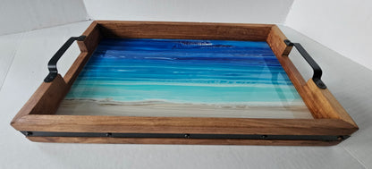12 x 18 Acacia Serving Tray - Night Beach 1