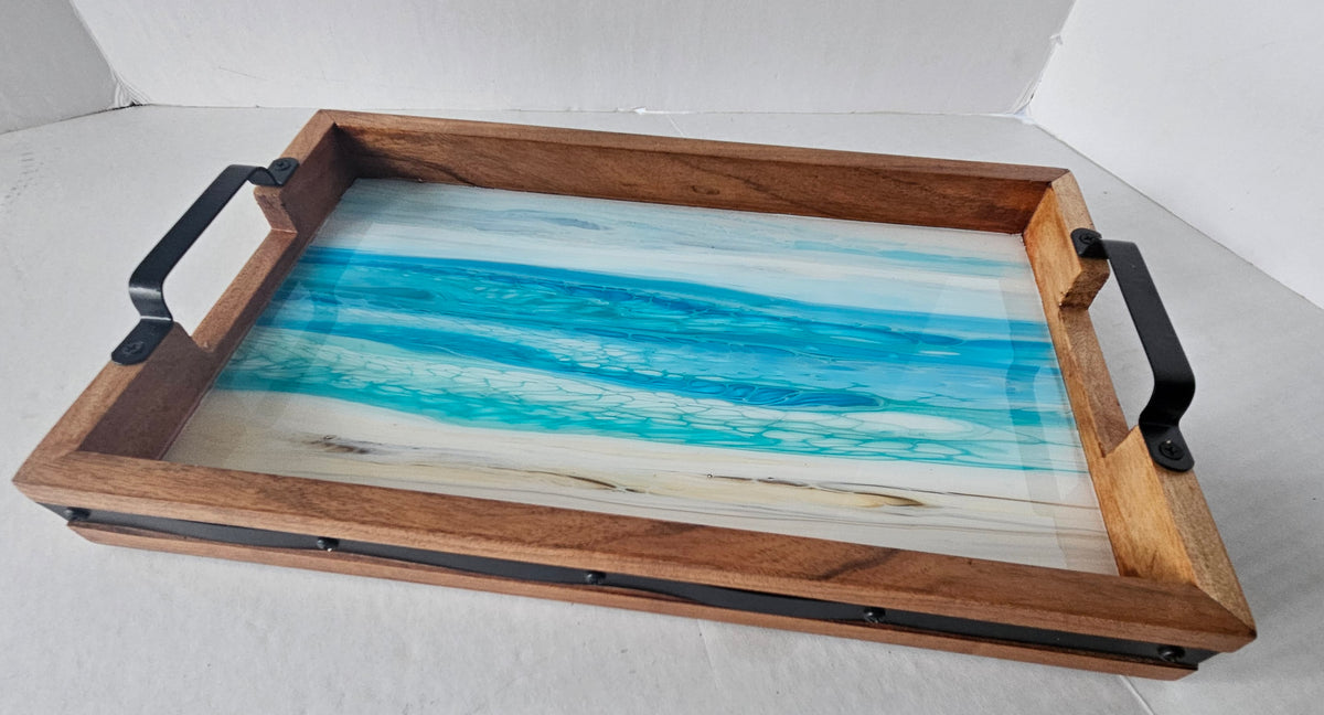 10 x 16 Acacia Serving Tray - Bermuda Beach 2