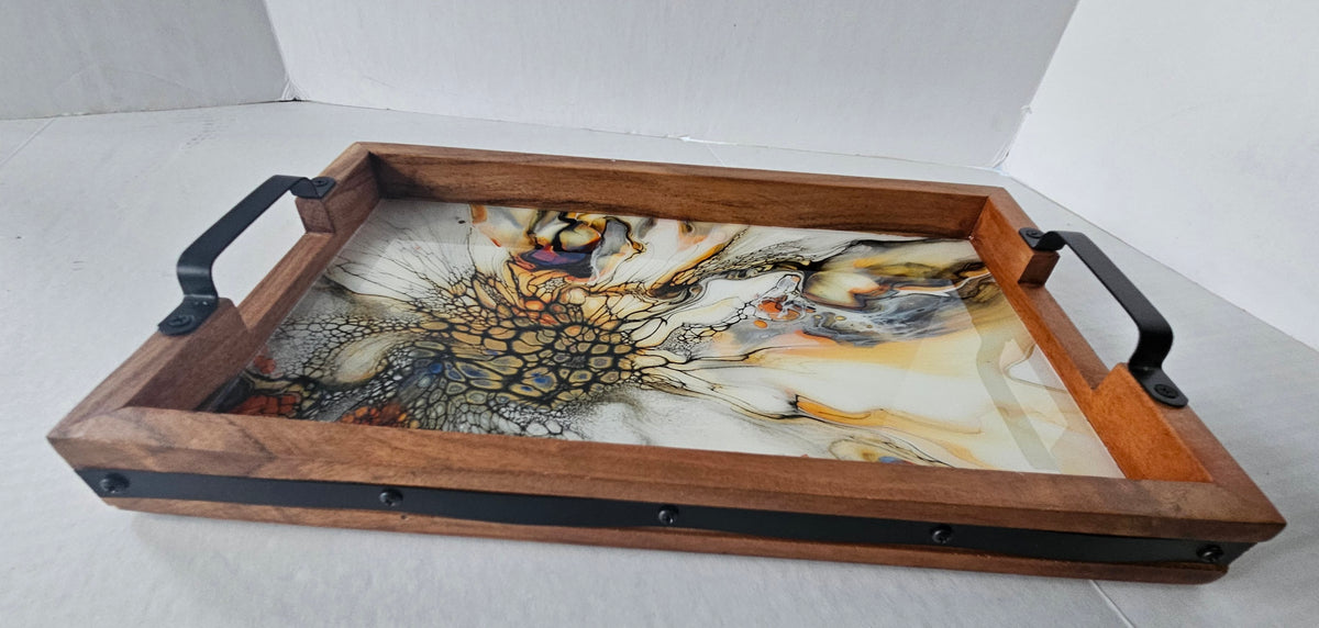 10 x 16 Acacia Serving Tray - Golden Waterfall 1