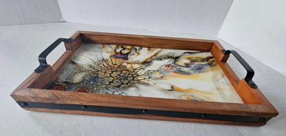 10 x 16 Acacia Serving Tray - Golden Waterfall 1