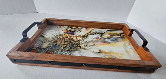 10 x 16 Acacia Serving Tray - Golden Waterfall 1