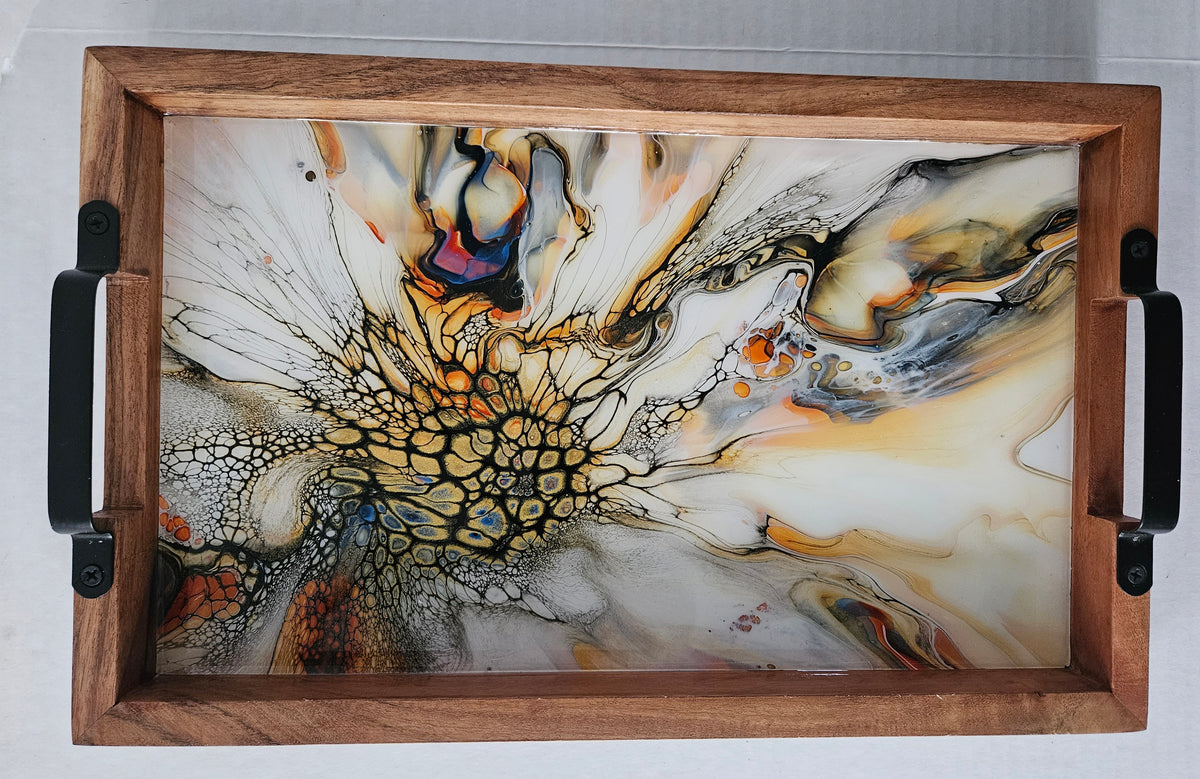 10 x 16 Acacia Serving Tray - Golden Waterfall 1