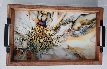 10 x 16 Acacia Serving Tray - Golden Waterfall 1