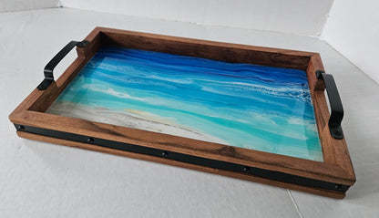 10 x 16 Acacia Serving Tray - Night Beach 1