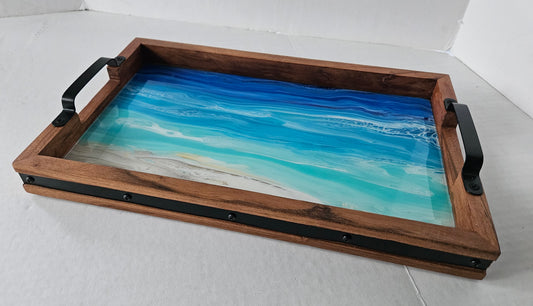 10 x 16 Acacia Serving Tray - Night Beach 1
