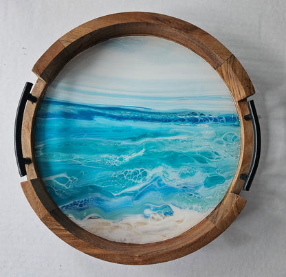 12" Rnd Tray w Metal Handle - Bermuda Beach 1