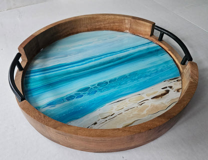 12" Rnd Tray w Metal Handle - Bermuda Beach 2