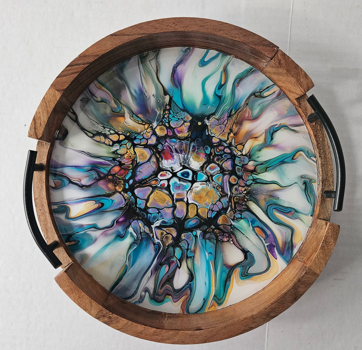 12" Rnd Tray w Metal Handle - Colorfest 3