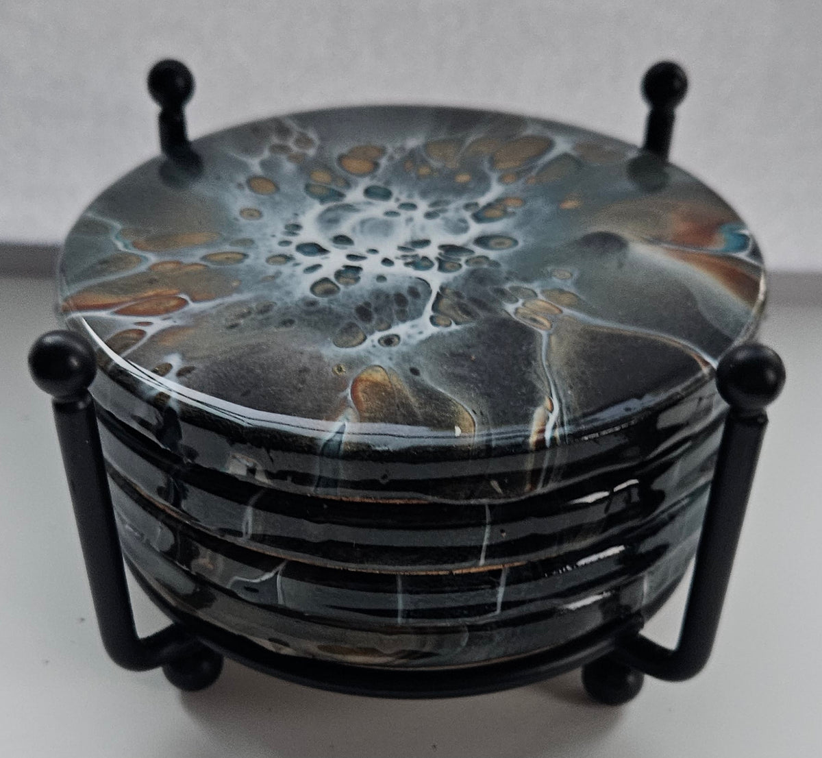 Coaster - Set of 4, Rnd w Holder - Navajo Glow