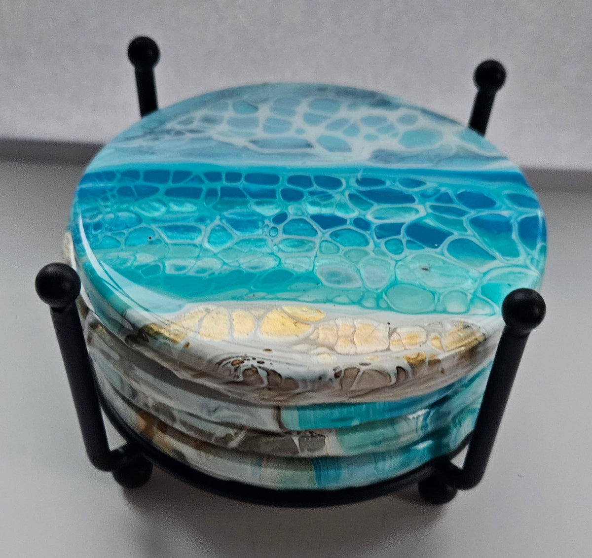 Coaster - Set of 4, Rnd w Holder - Bermuda Beach