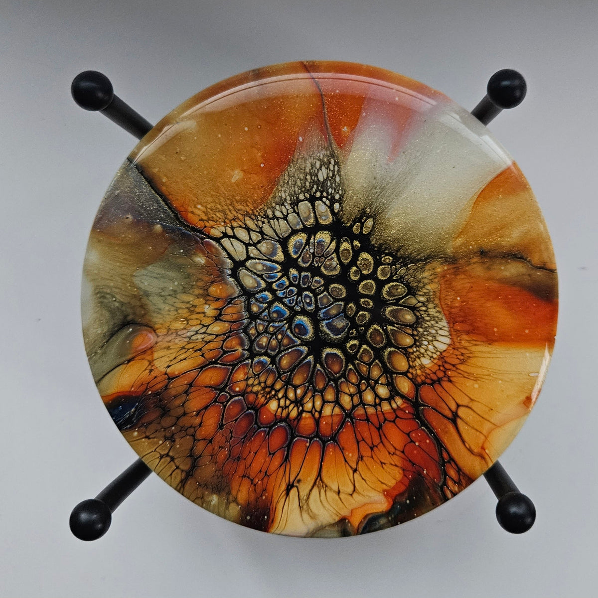 Coaster - Set of 4, Rnd w Holder - Golden Waterfall