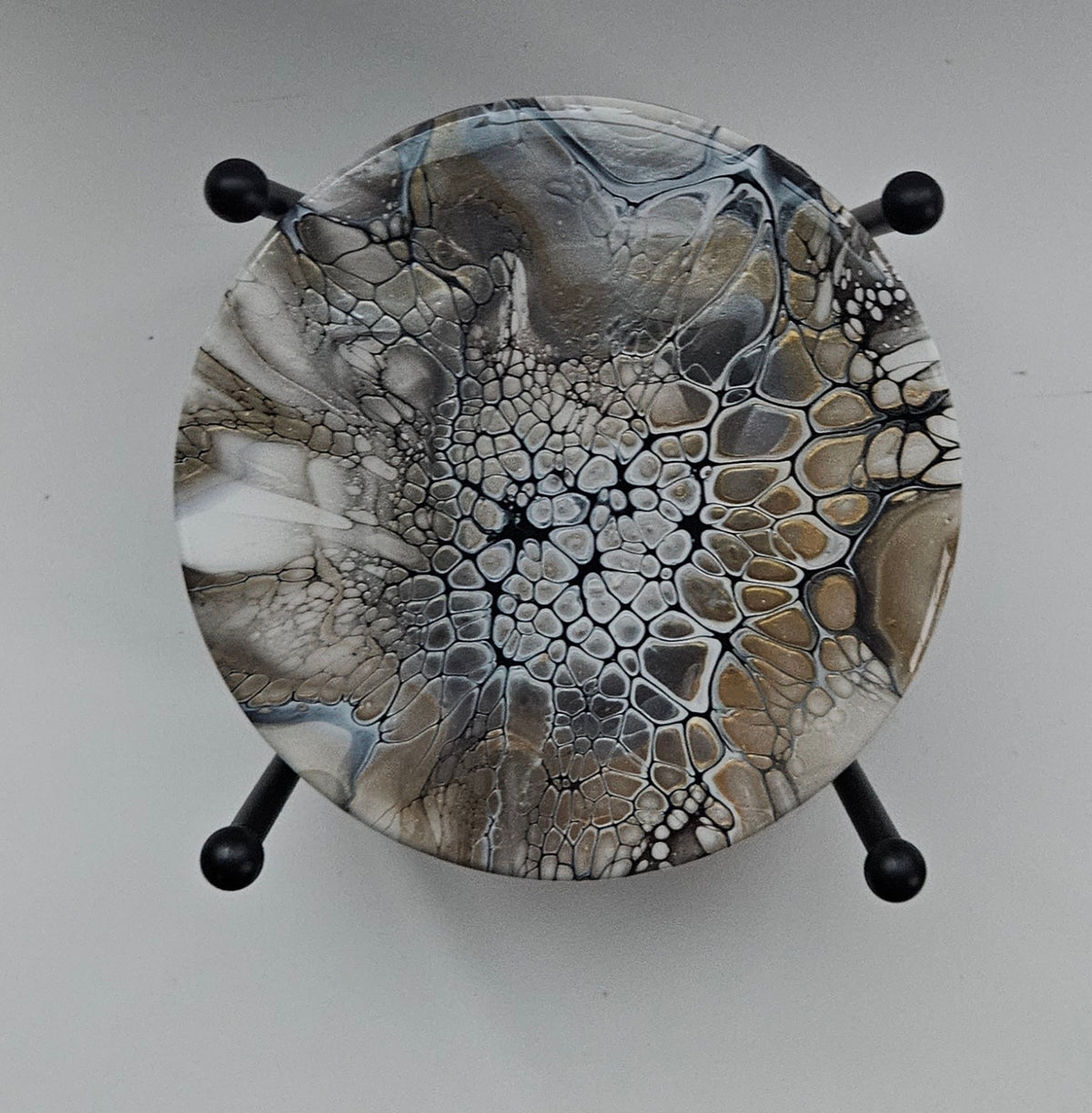 Coaster - Set of 4, Rnd w Holder - Naturally Metallic
