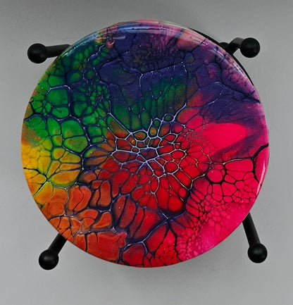 Coaster - Set of 4, Rnd w Holder - Fluorescent Rainbow