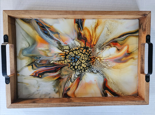 12 x 18 Acacia Serving Tray - Golden Waterfall 2