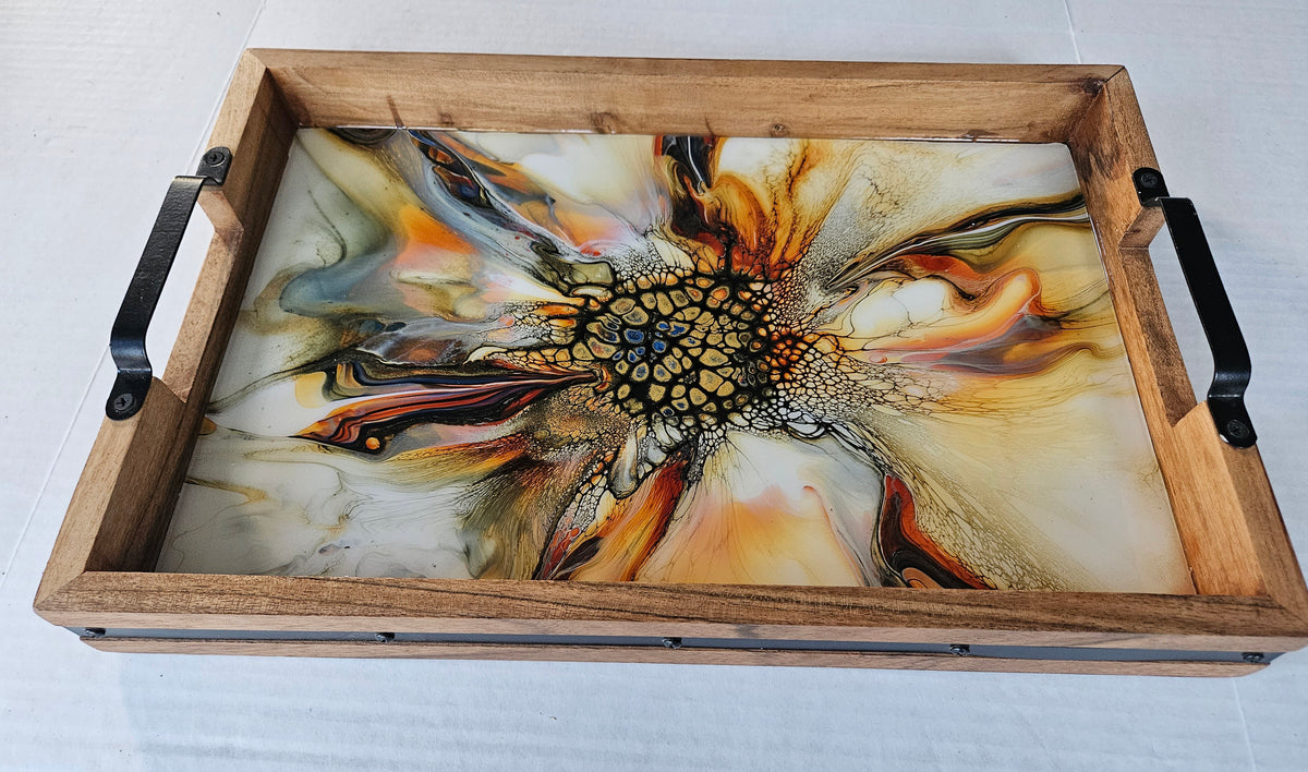 12 x 18 Acacia Serving Tray - Golden Waterfall 2