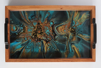 10 x 16 Acacia Serving Tray - Blue/Gold 1