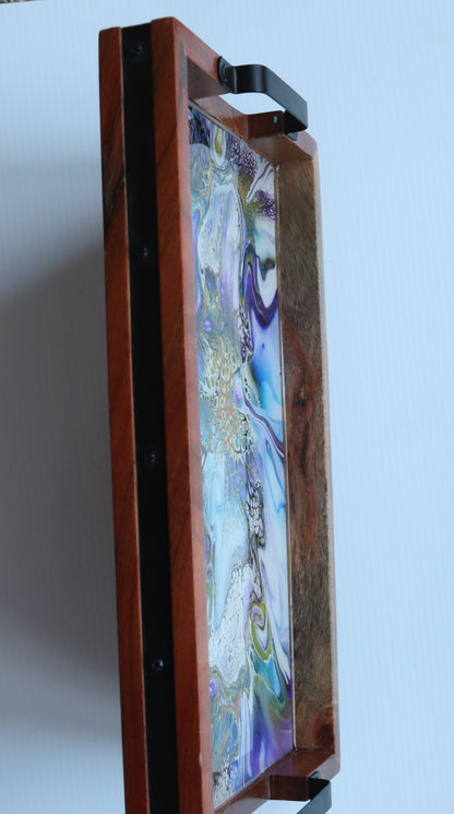 10 x 16 Acacia Serving Tray - Purple/Green 2